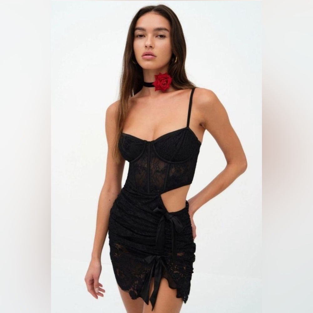 FOR LOVE & LEMONS REGINA BLACK LACE CUTOUT MINI DRESS